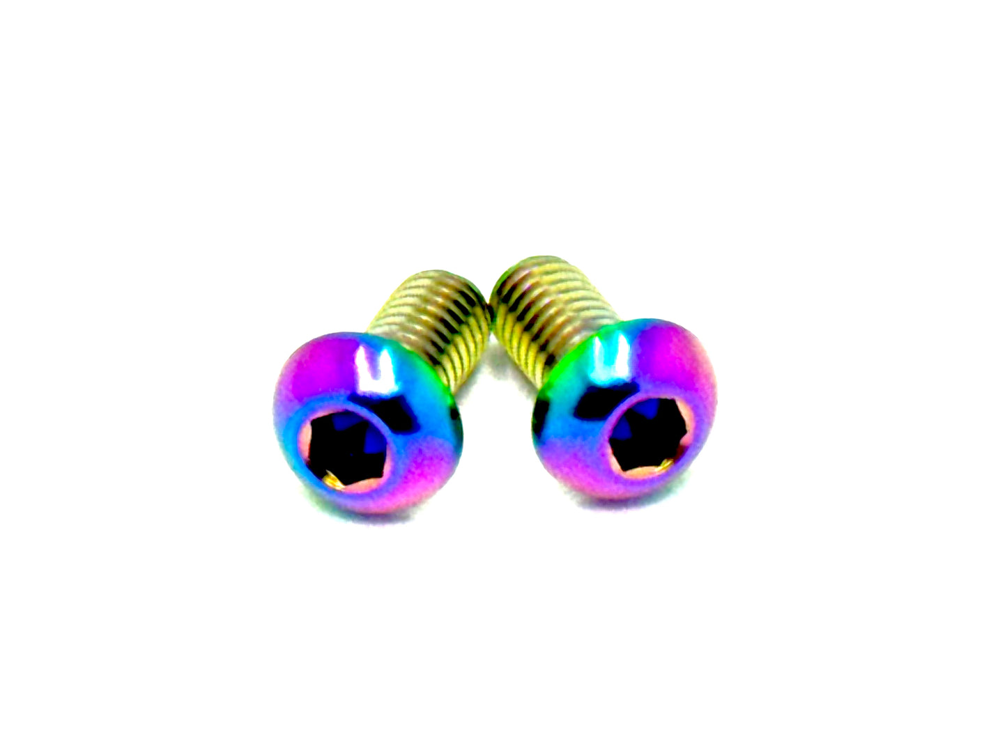 Talaria titanium chain guard bolts in rainbow.