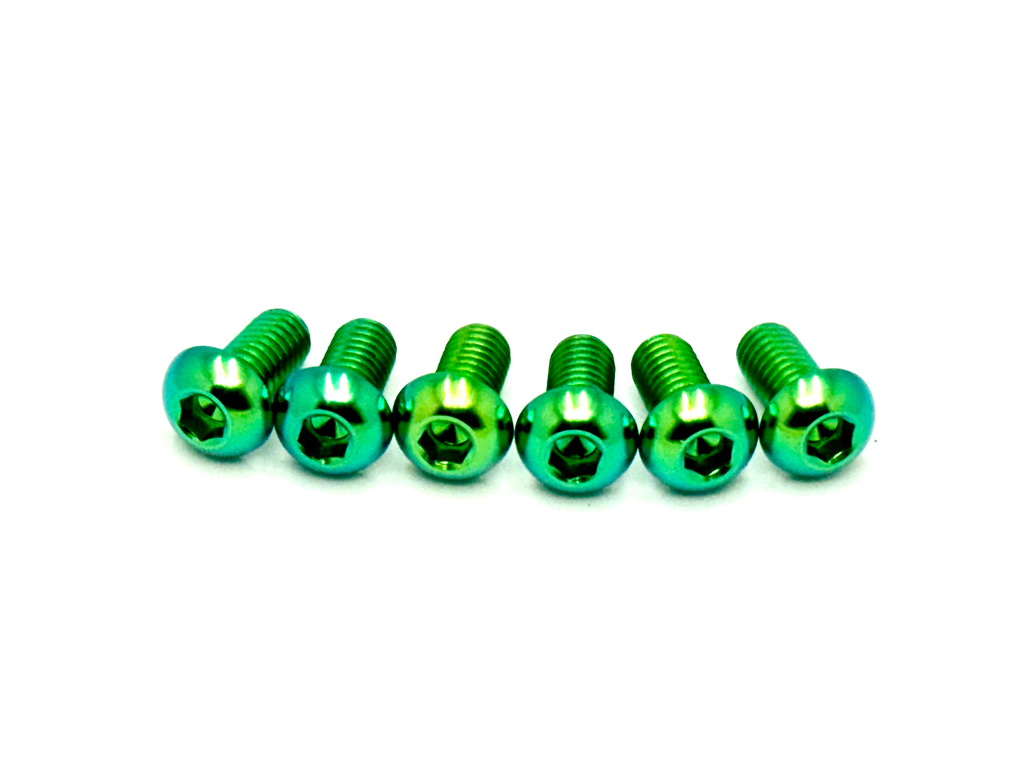 Anodized titanium rear rotor screws (M6x12mm) for the Surron, Talaria, Segway, 79 Bike, Rerode, E-Ride Pro in green.