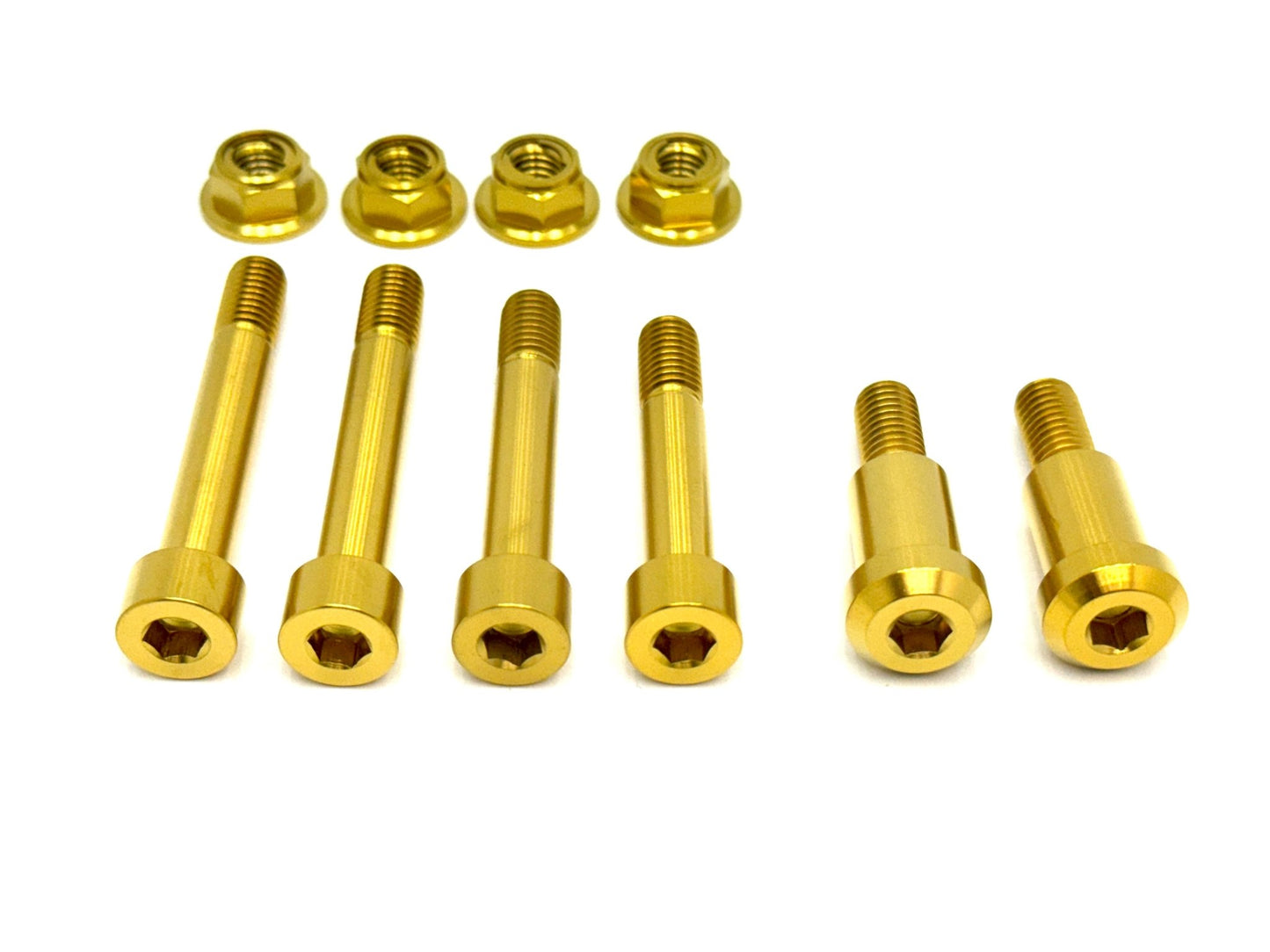 Custom Surron LBX rear linkage, triangle and upper/ lower rear shock mount titanium bolt kits. Replaces OEM hardware.