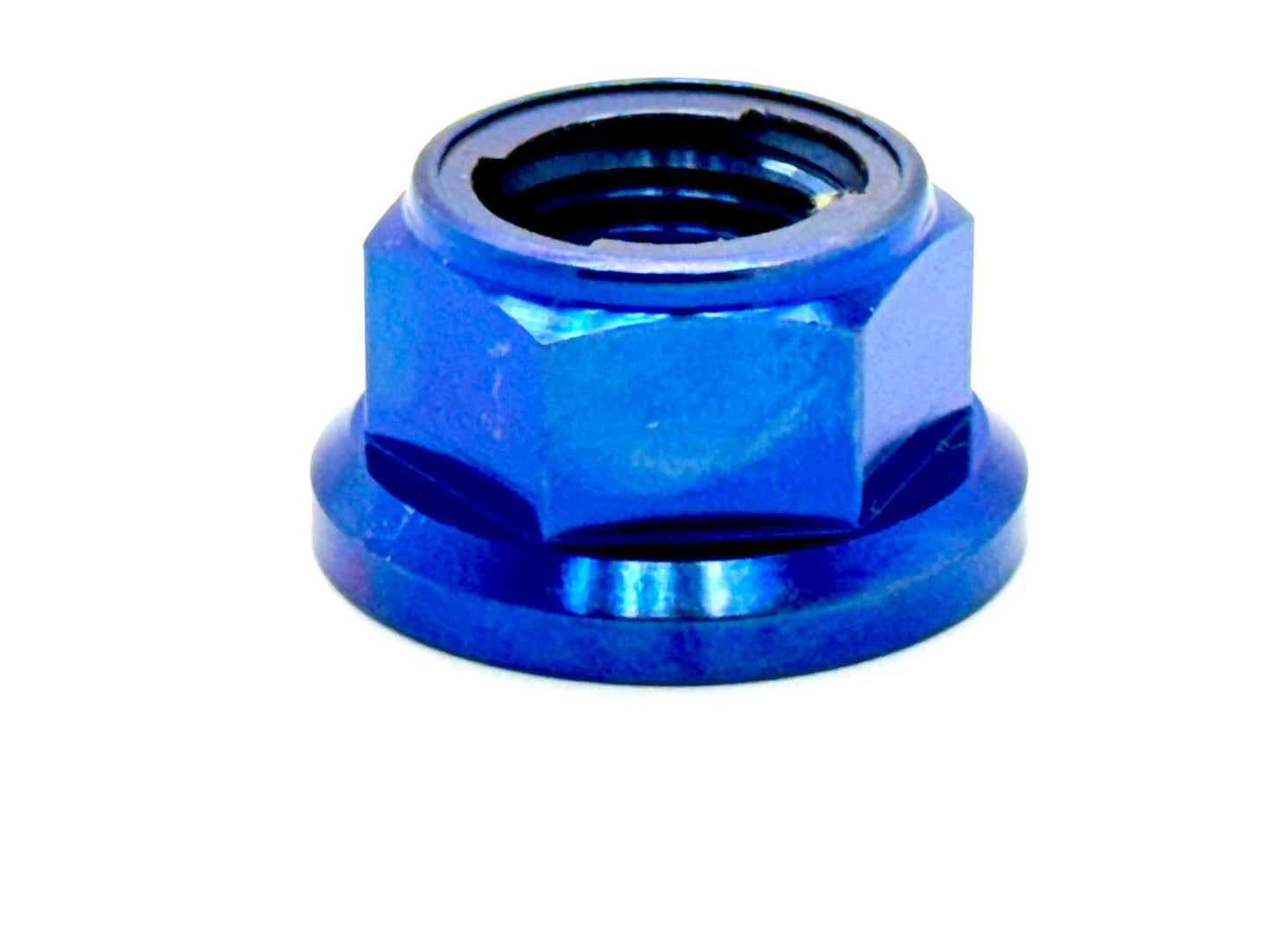 Anodized titanium lock nut (metal tab) M12x1.25 in blue. Fits the Surron, Talaria, 79 Bike, Rerode, E-Ride Pro style bikes.
