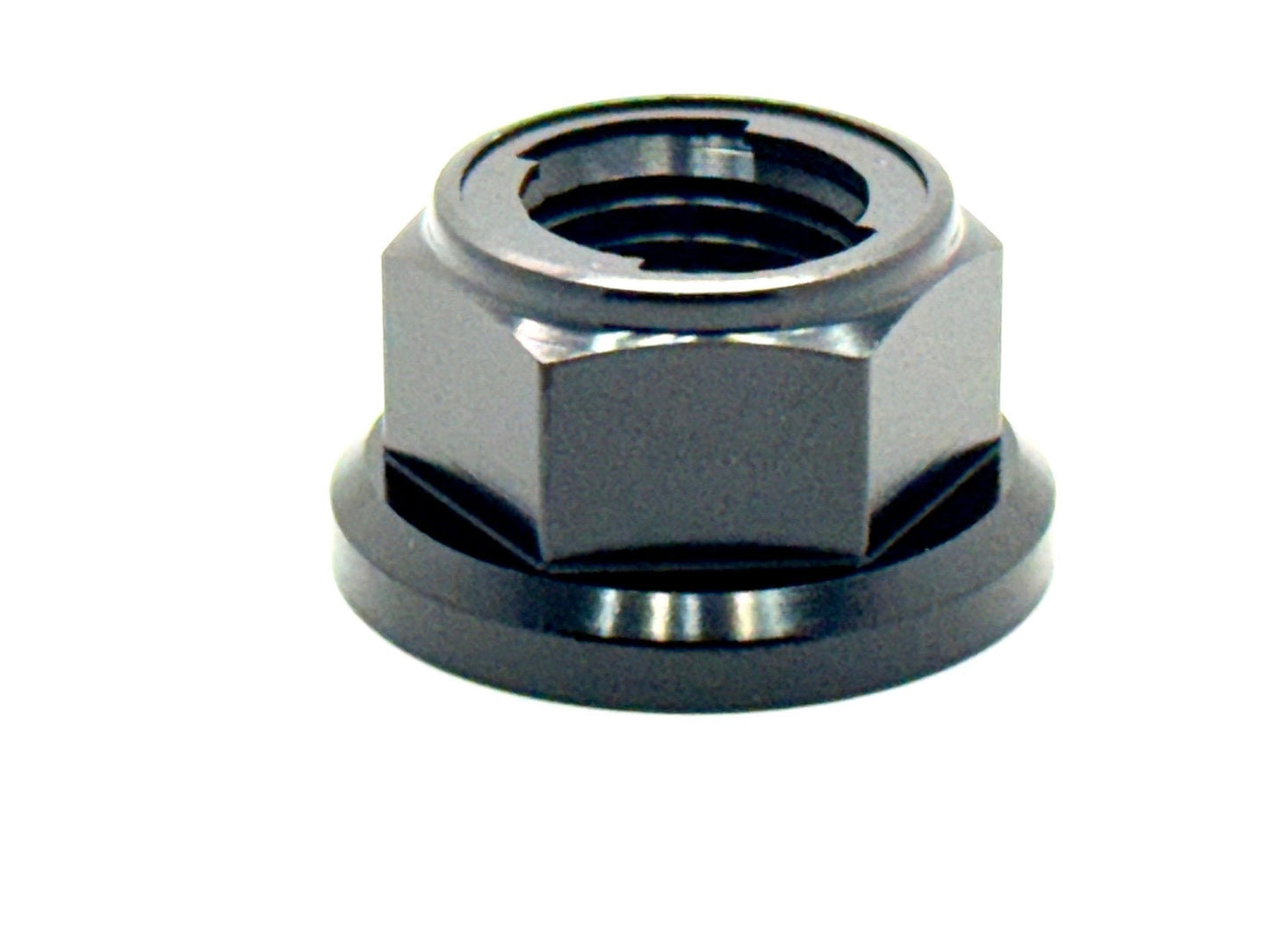 Anodized titanium lock nut (metal tab) M12x1.25 in black. Fits the Surron, Talaria, 79 Bike, Rerode, E-Ride Pro style bikes.