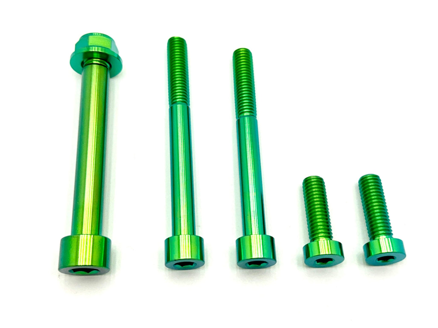 6 piece custom motor and gearbox titanium hardware kit in green.