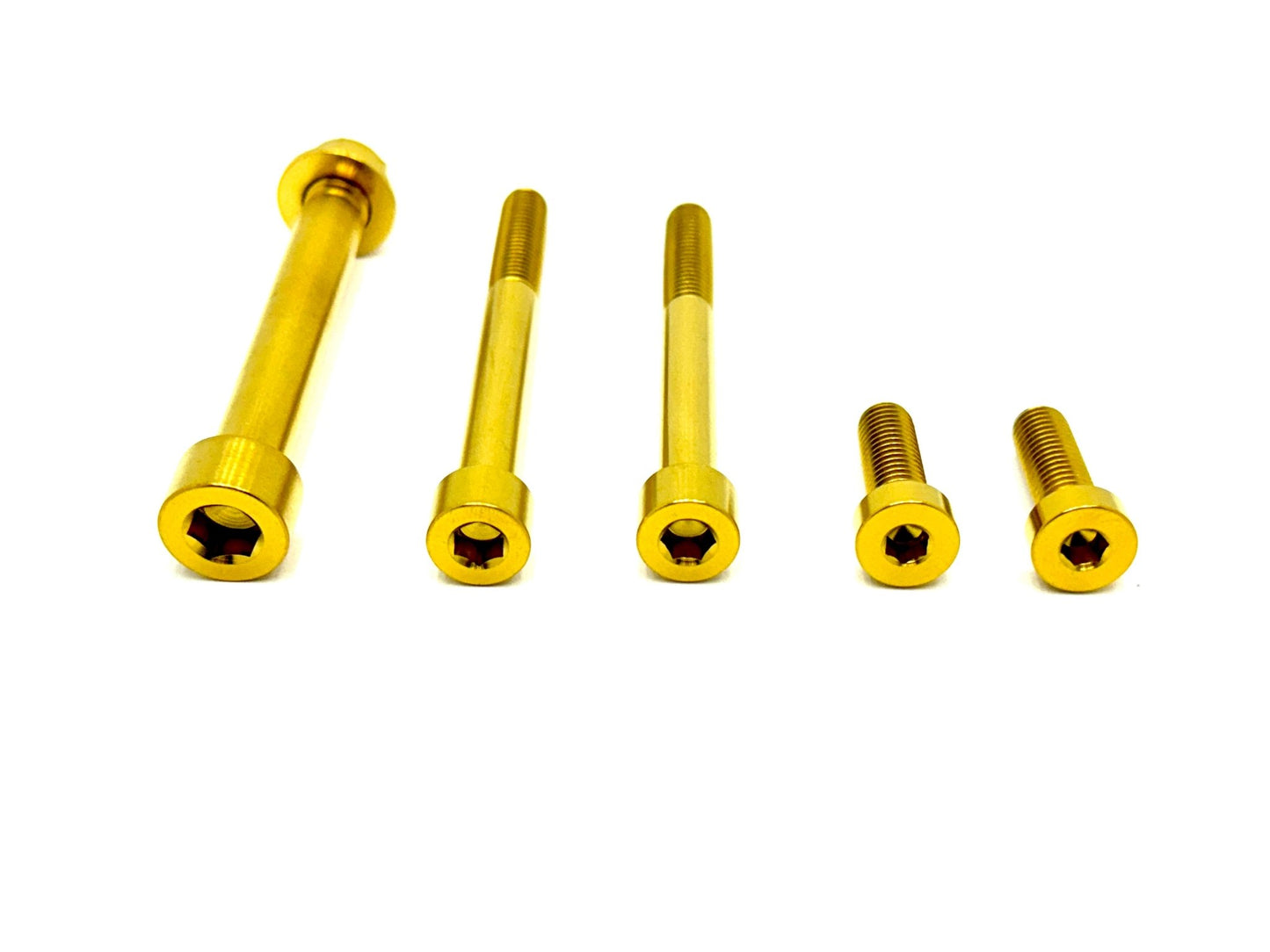6 piece custom motor and gearbox titanium hardware kit in gold.