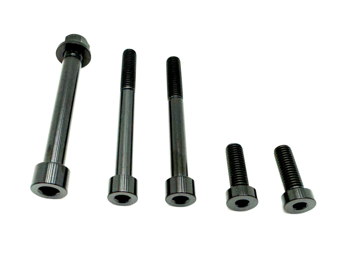 6 piece custom motor and gearbox titanium hardware kit in black.