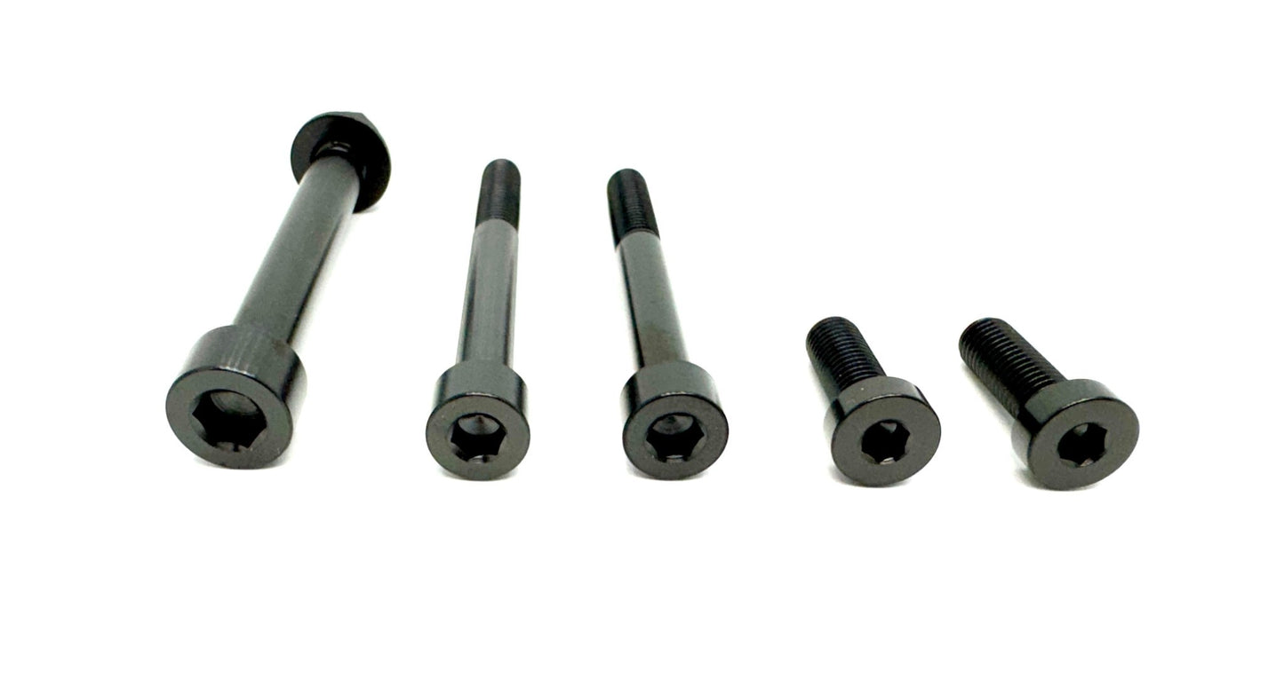 6 piece custom motor and gearbox titanium hardware kit in black.