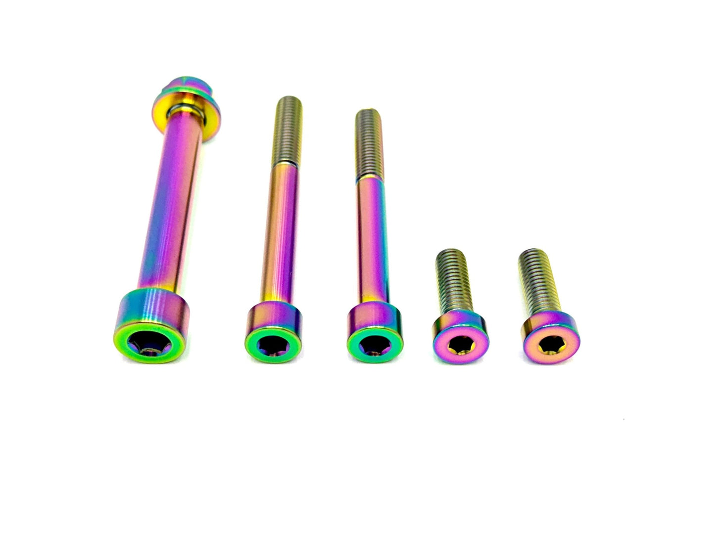 6 piece custom motor and gearbox titanium hardware kit in rainbow.