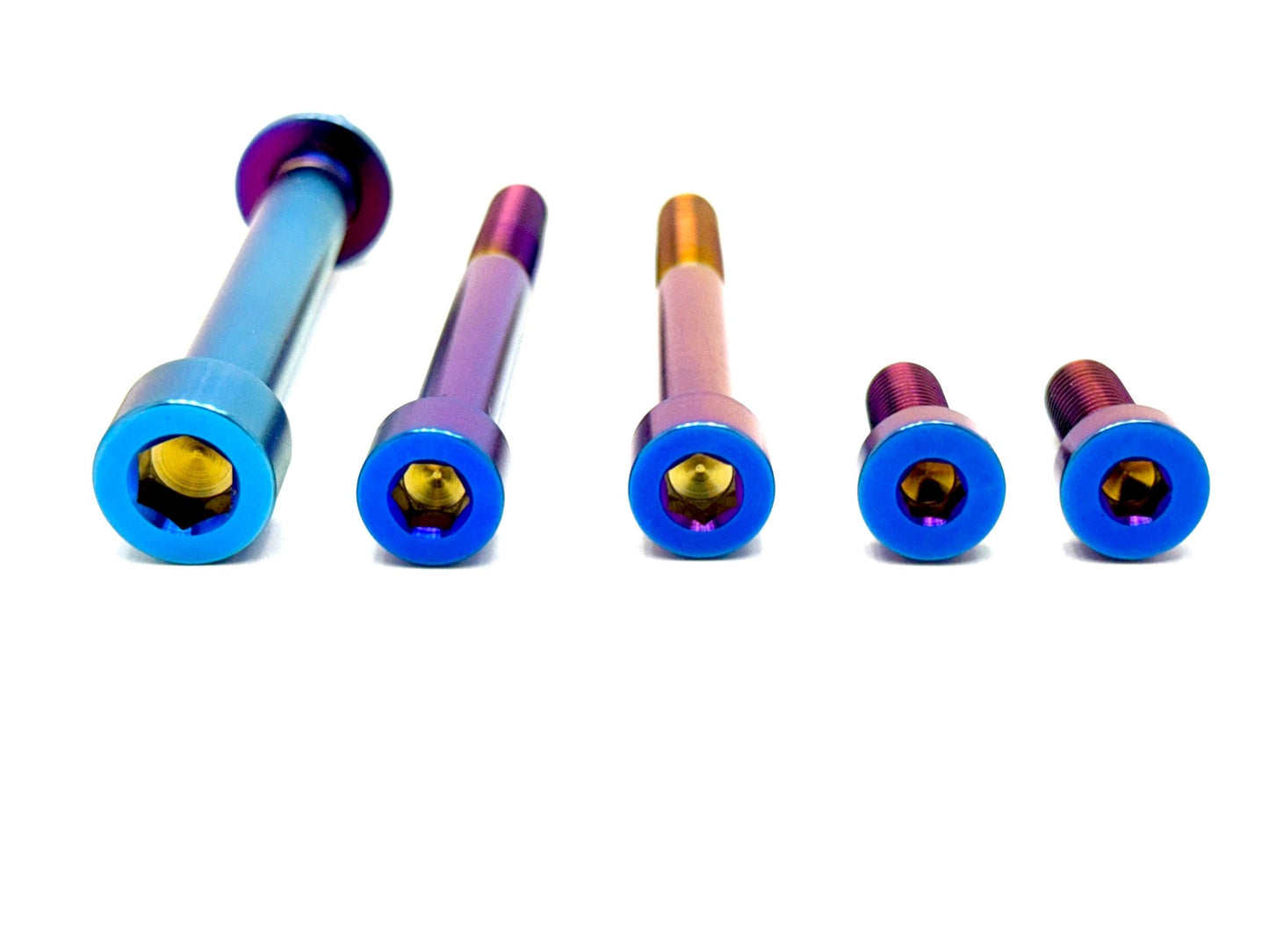 6 piece custom motor and gearbox titanium hardware kit in burnt blue.