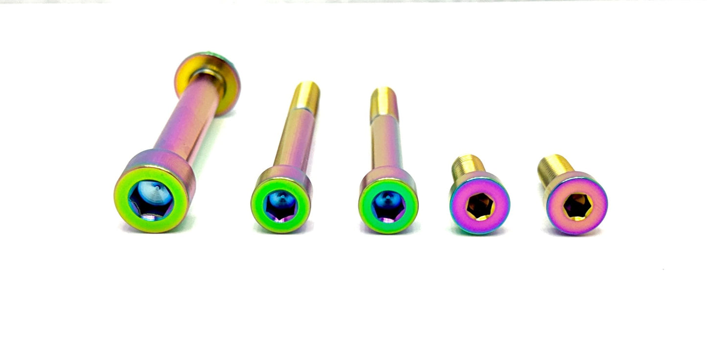 6 piece custom motor and gearbox titanium hardware kit in rainbow.