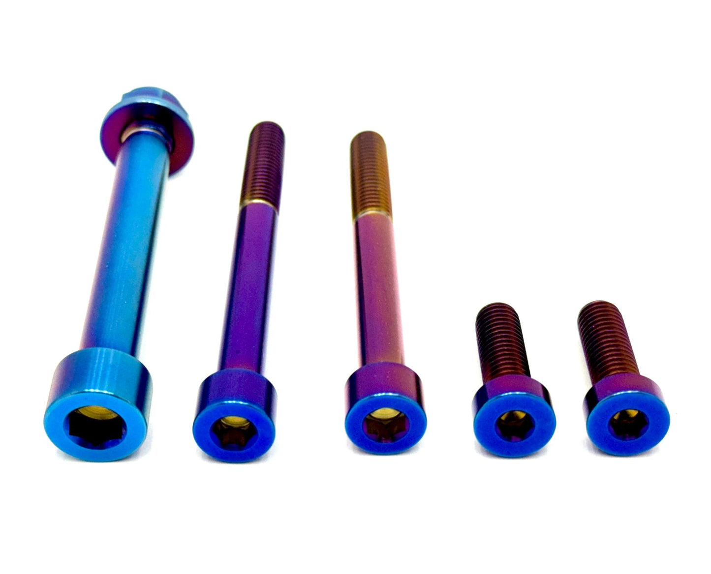 6 piece custom motor and gearbox titanium hardware kit in burnt blue.