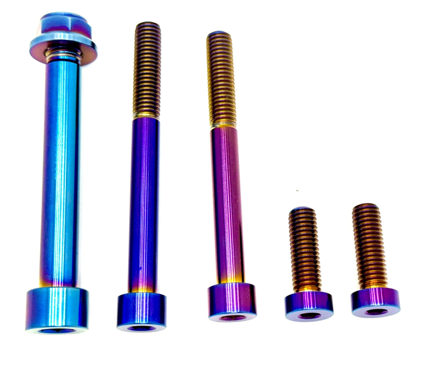 6 piece custom motor and gearbox titanium hardware kit in burnt blue.