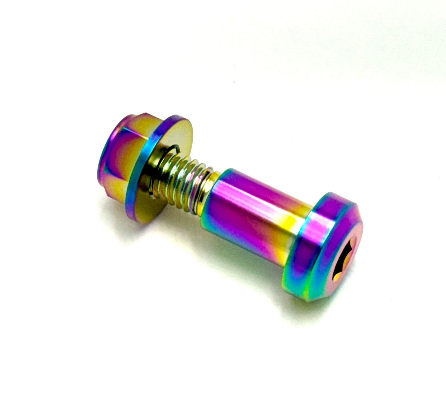 Anodized titanium kickstand bolt and nut set in rainbow (oil slick) for the Surron Light Bee LBX and the Segway X260 & X160.