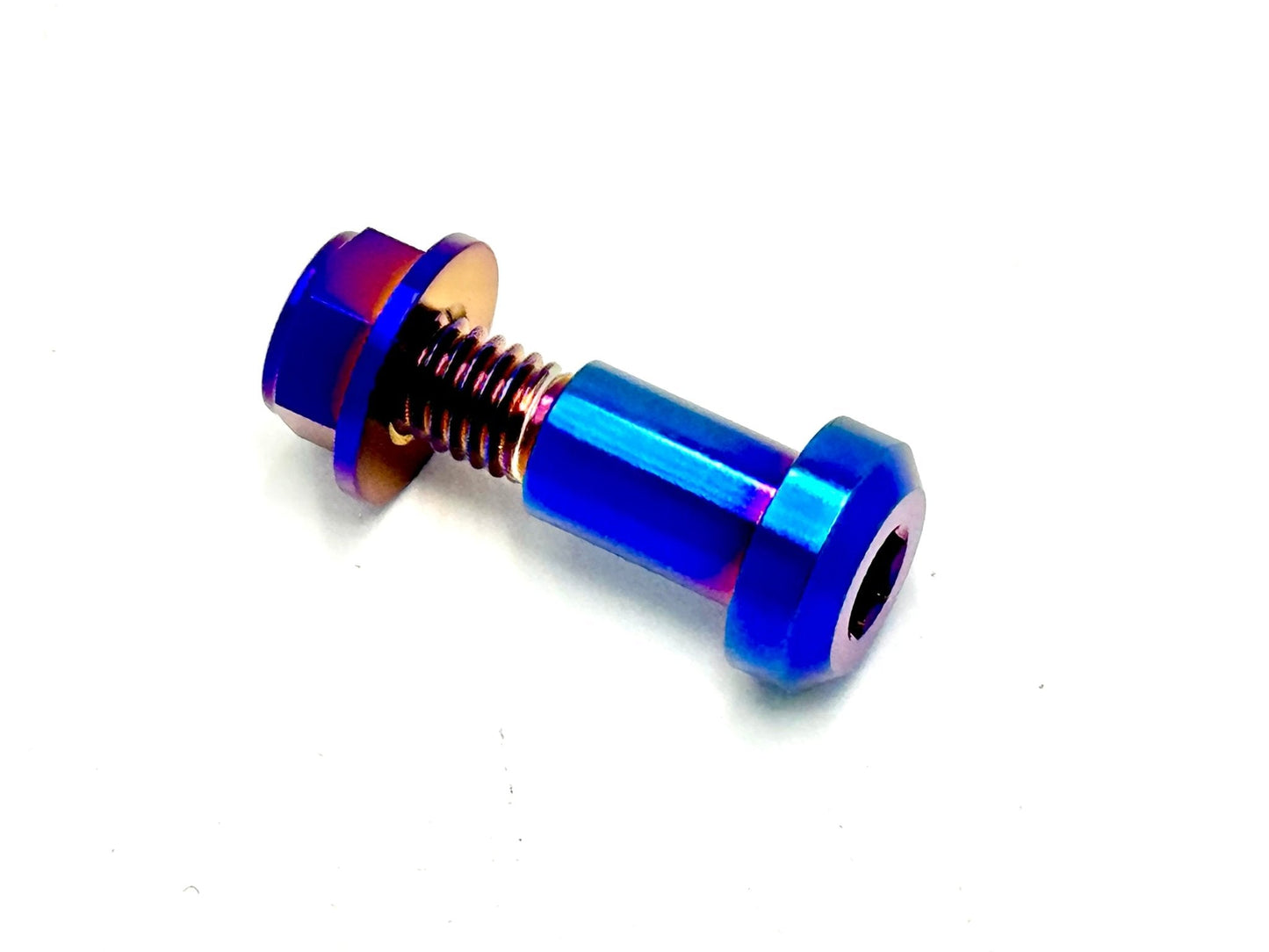 Anodized titanium kickstand bolt and nut set in burnt blue for the Surron Light Bee LBX and the Segway X260 & X160.