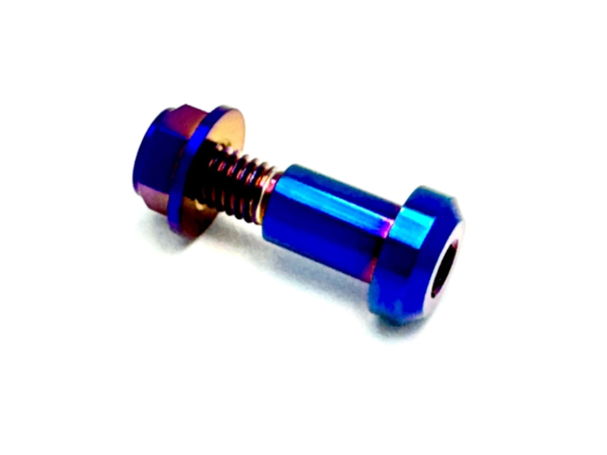 Anodized titanium kickstand bolt and nut set in burnt blue for the Talaria MX3, MX4, and XXX.