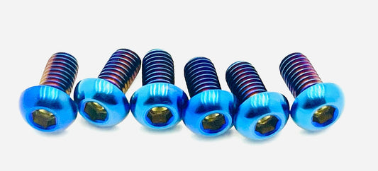 Anodized titanium rear rotor screws (M6x12mm) for the Surron, Talaria, Segway, 79 Bike, Rerode, E-Ride Pro in burnt blue.