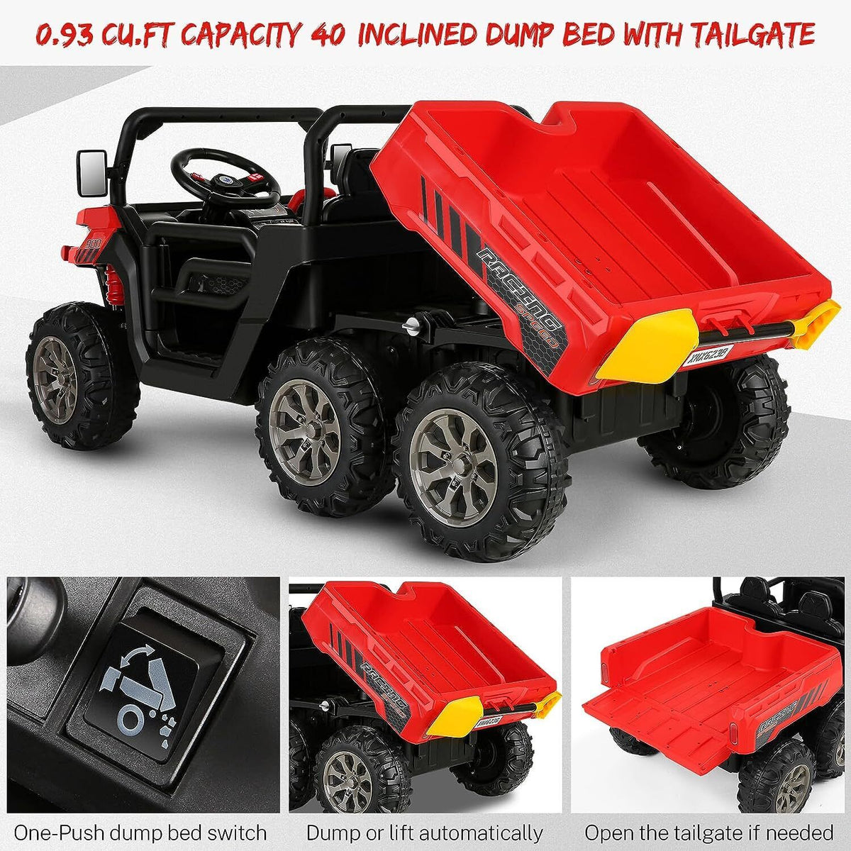 2 Seater 24V Dump Truck Ride On Car with Electric Dump Bed & Shovel - Remote Controlled