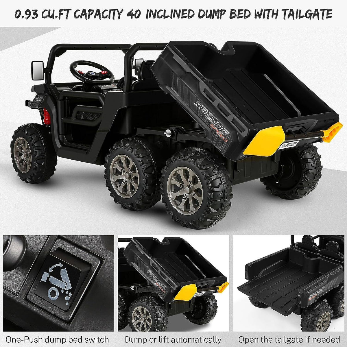 2 Seater 24V Dump Truck Ride On Car with Electric Dump Bed & Shovel - Remote Controlled