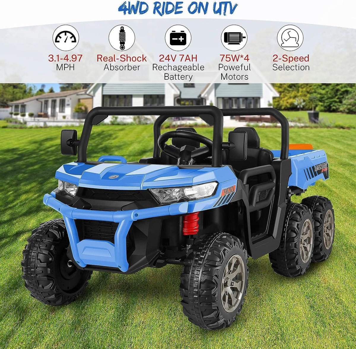 2 Seater 24V Dump Truck Ride On Car with Electric Dump Bed & Shovel - Remote Controlled