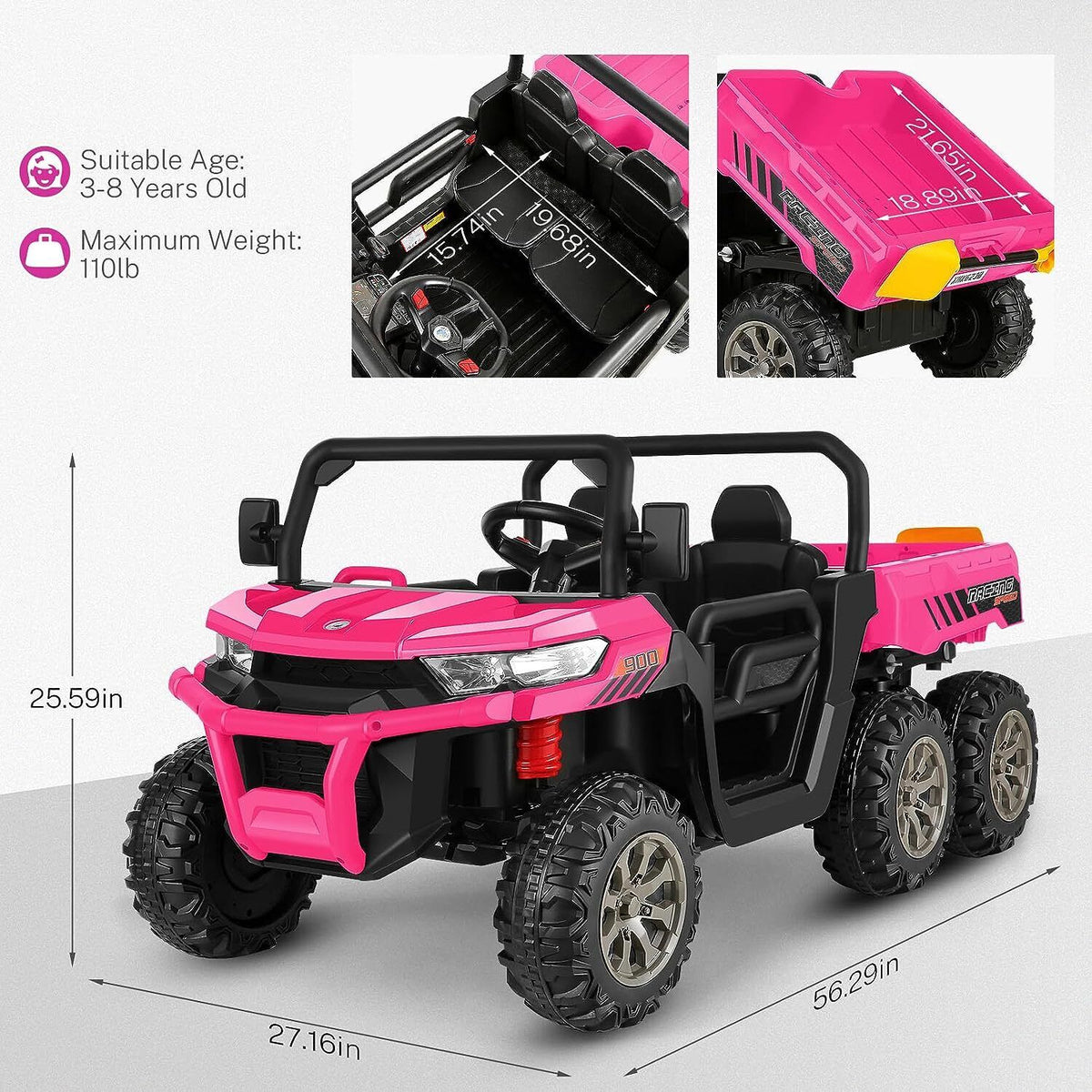 2 Seater 24V Dump Truck Ride On Car with Electric Dump Bed & Shovel - Remote Controlled