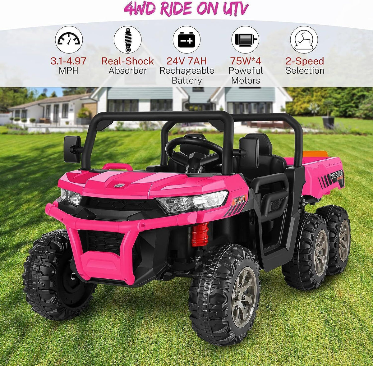 2 Seater 24V Dump Truck Ride On Car with Electric Dump Bed & Shovel - Remote Controlled