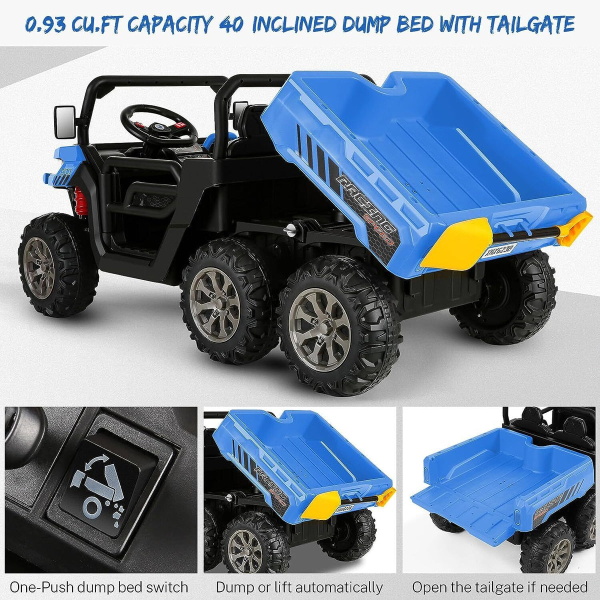 2 Seater 24V Dump Truck Ride On Car with Electric Dump Bed & Shovel - Remote Controlled