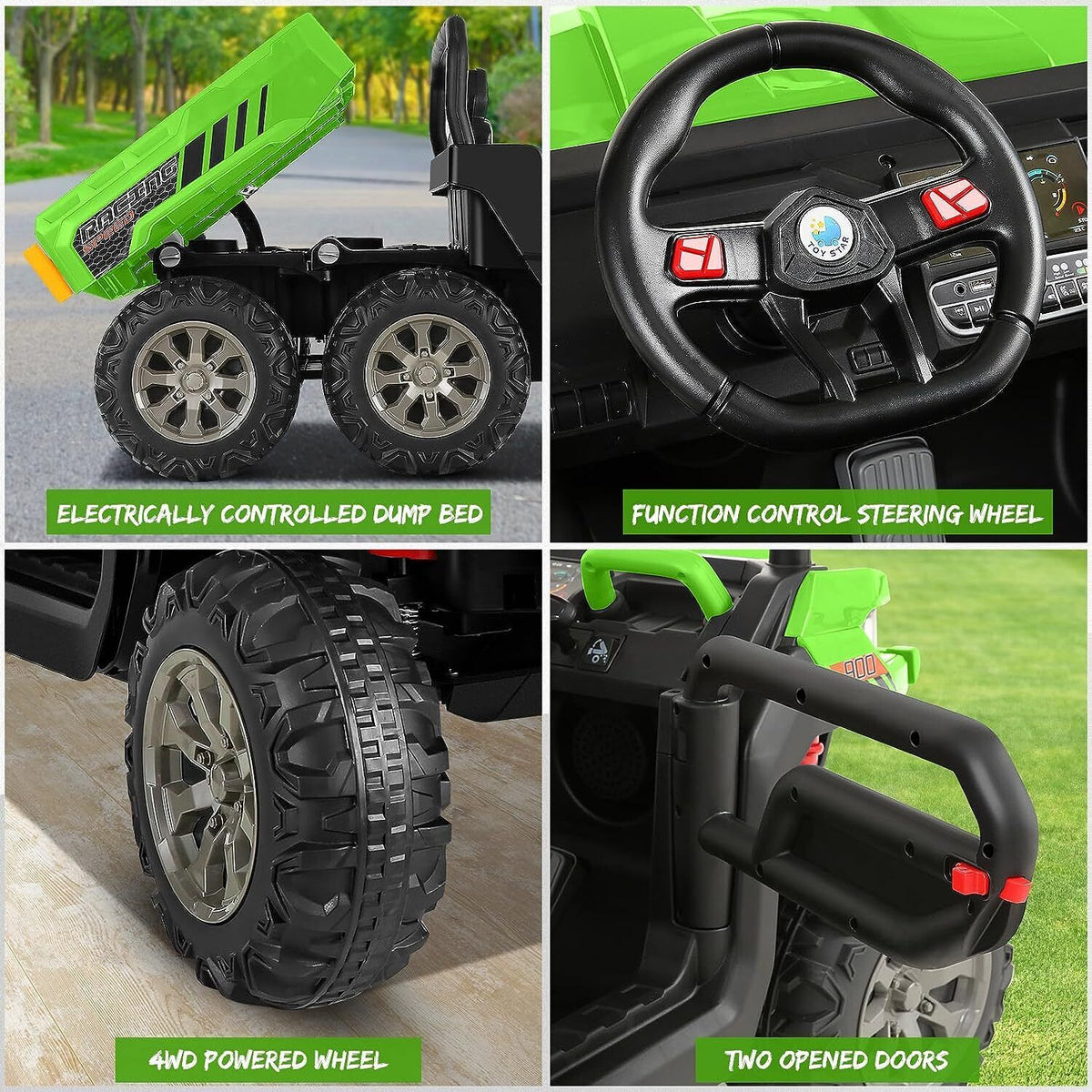 2 Seater 24V Dump Truck Ride On Car with Electric Dump Bed & Shovel - Remote Controlled