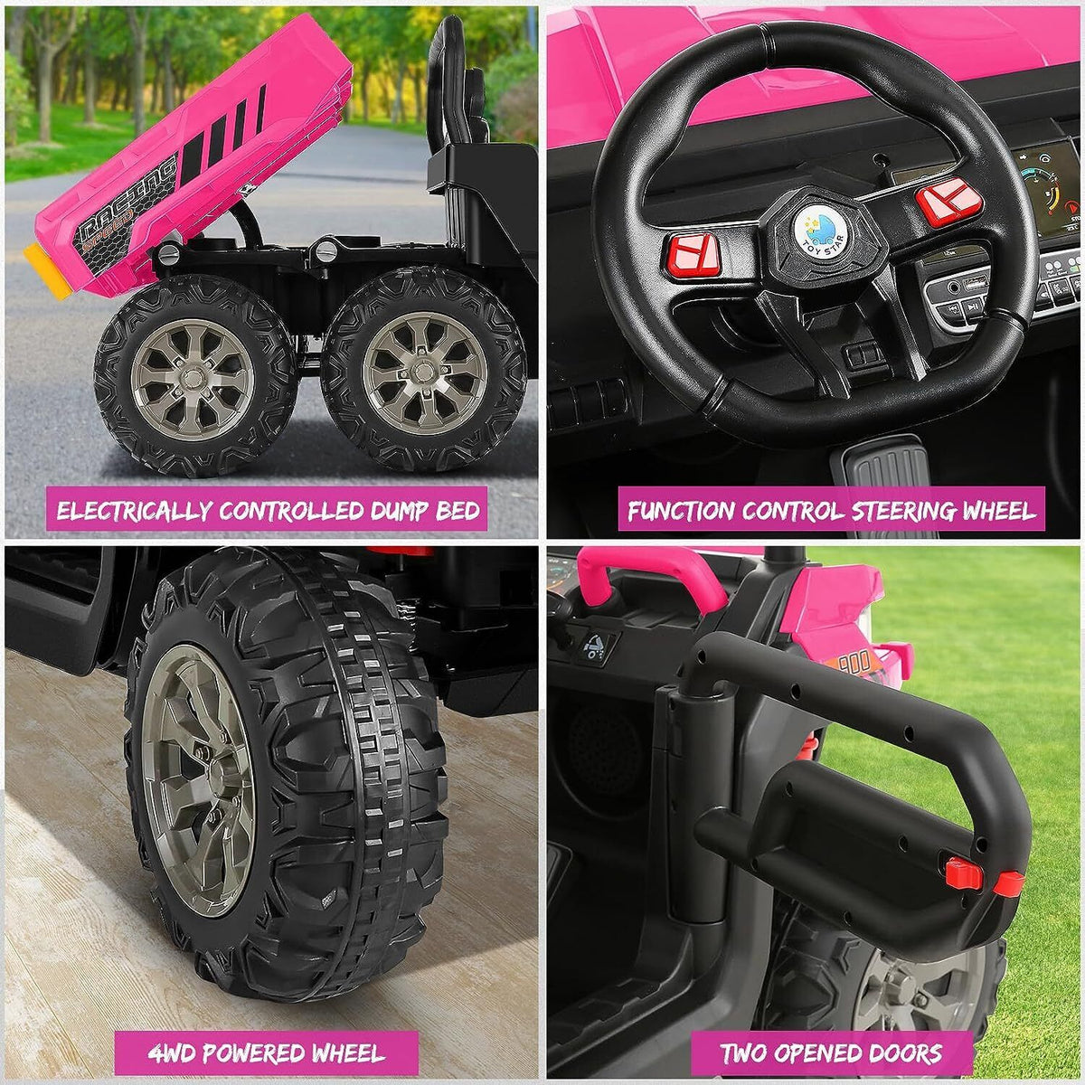 2 Seater 24V Dump Truck Ride On Car with Electric Dump Bed & Shovel - Remote Controlled