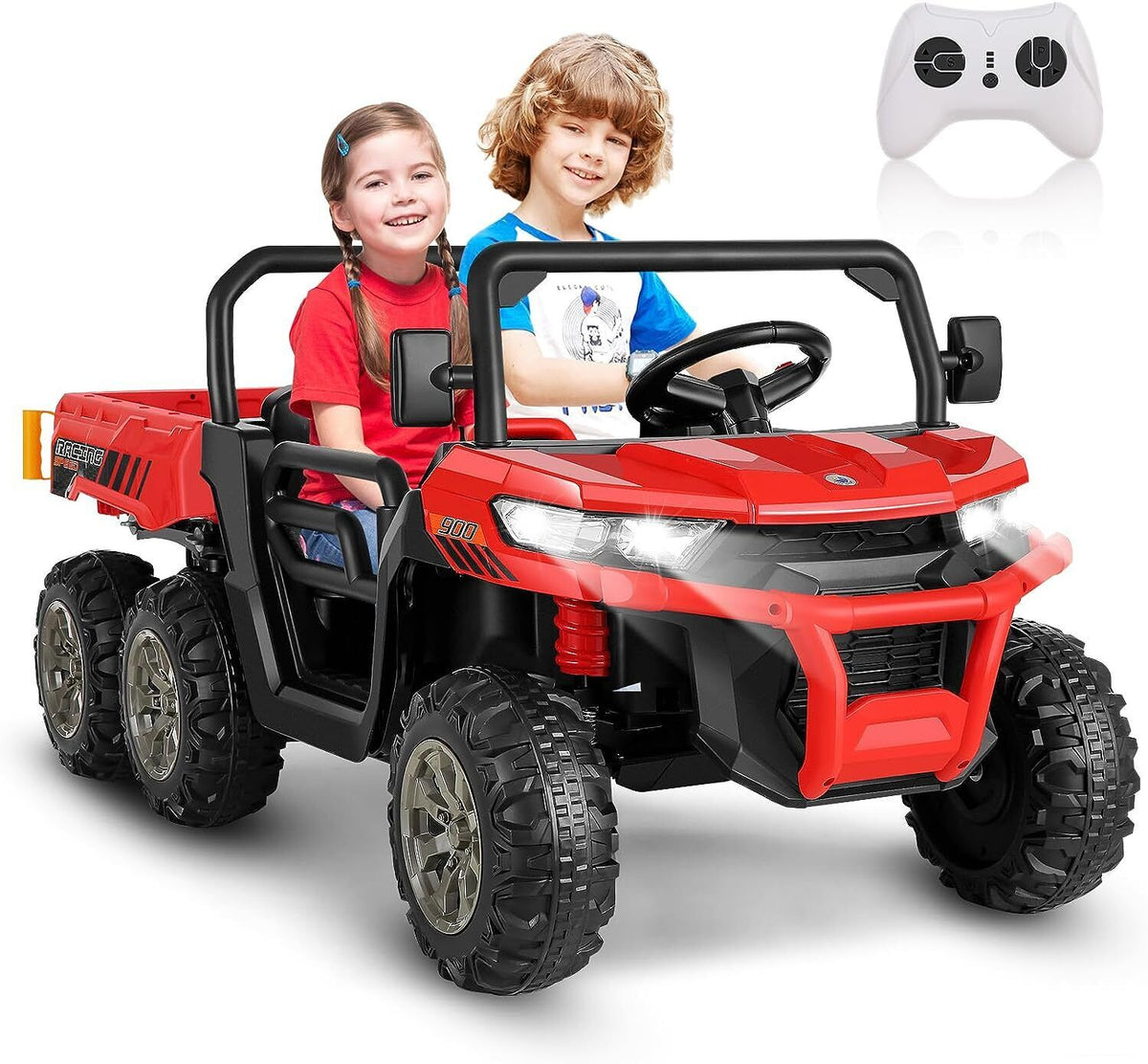 2 Seater 24V Dump Truck Ride On Car with Electric Dump Bed & Shovel - Remote Controlled