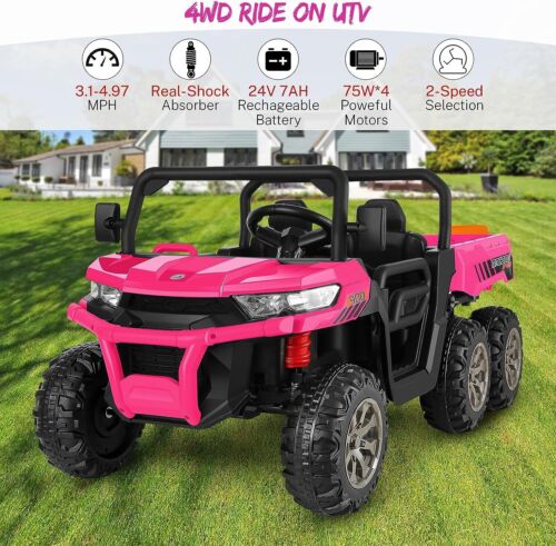 2 Seater 24V Dump Truck Ride On Car with Electric Dump Bed & Shovel - Remote Controlled