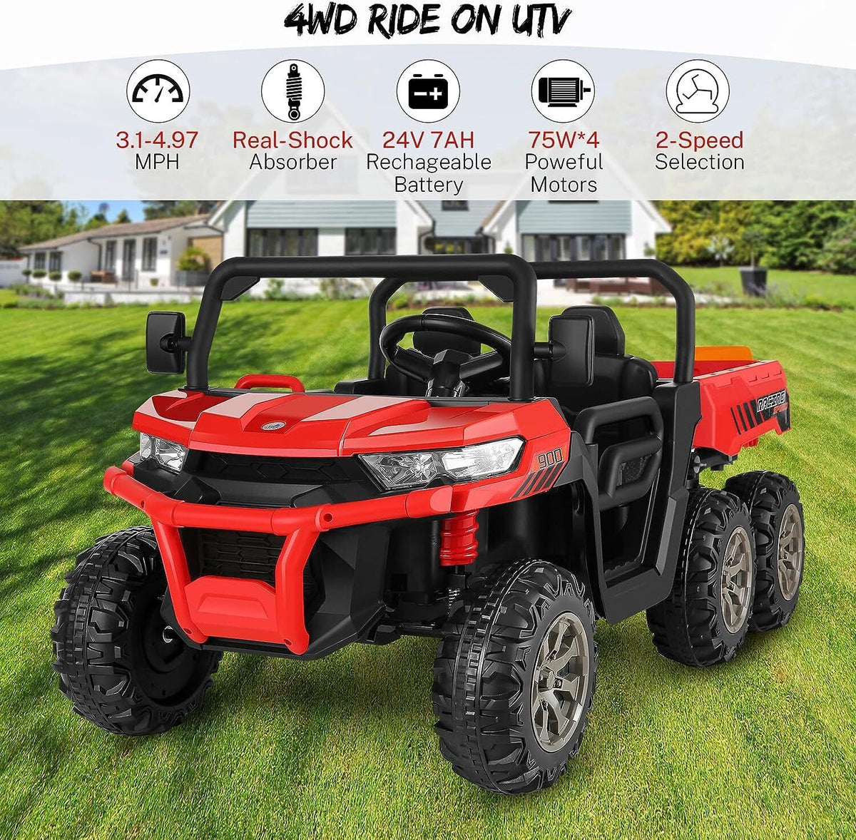 2 Seater 24V Dump Truck Ride On Car with Electric Dump Bed & Shovel - Remote Controlled