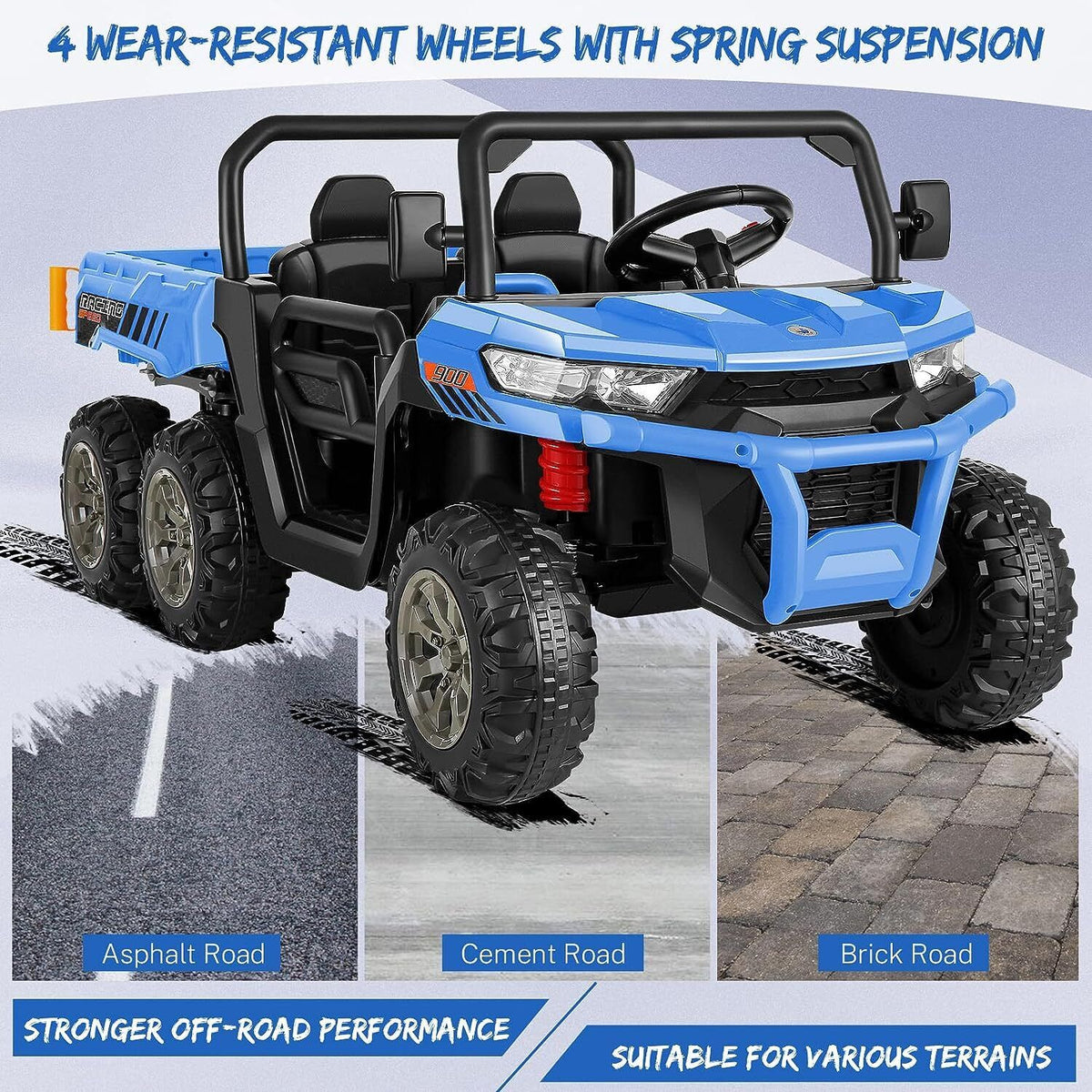 2 Seater 24V Dump Truck Ride On Car with Electric Dump Bed & Shovel - Remote Controlled