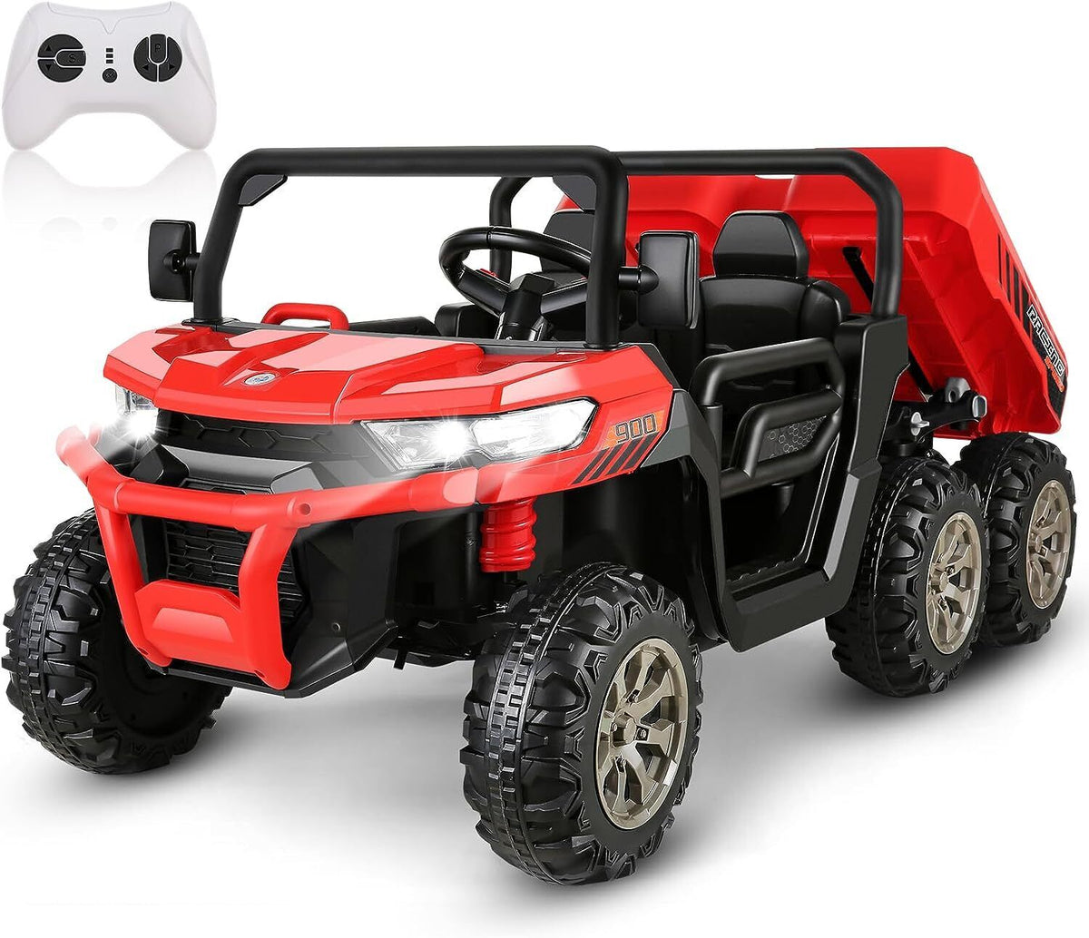 2 Seater 24V Dump Truck Ride On Car with Electric Dump Bed & Shovel - Remote Controlled