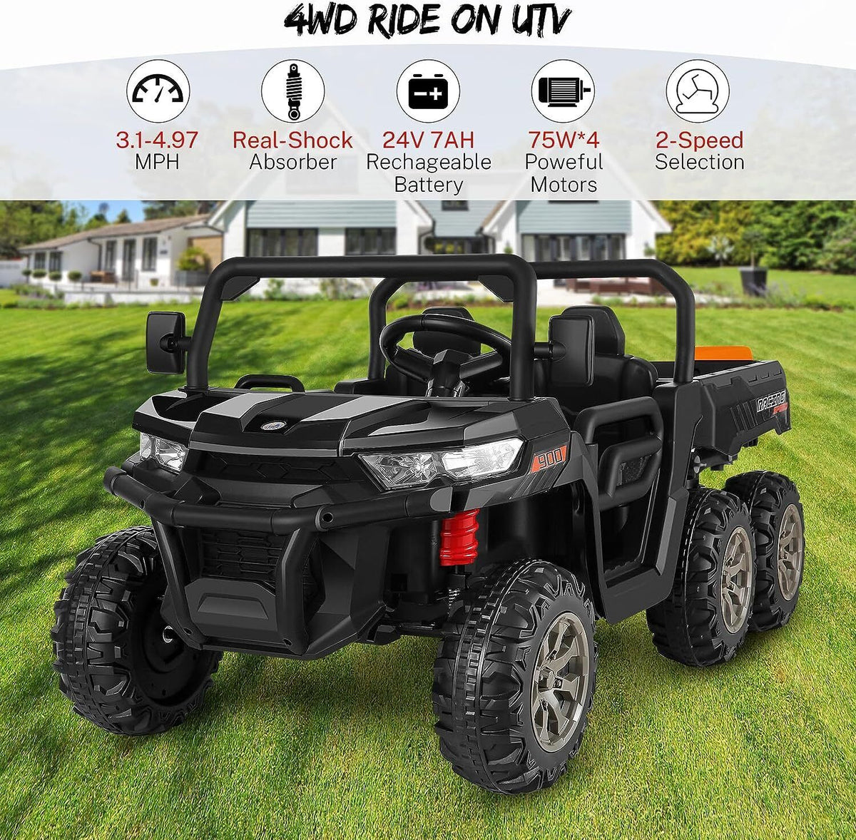 2 Seater 24V Dump Truck Ride On Car with Electric Dump Bed & Shovel - Remote Controlled