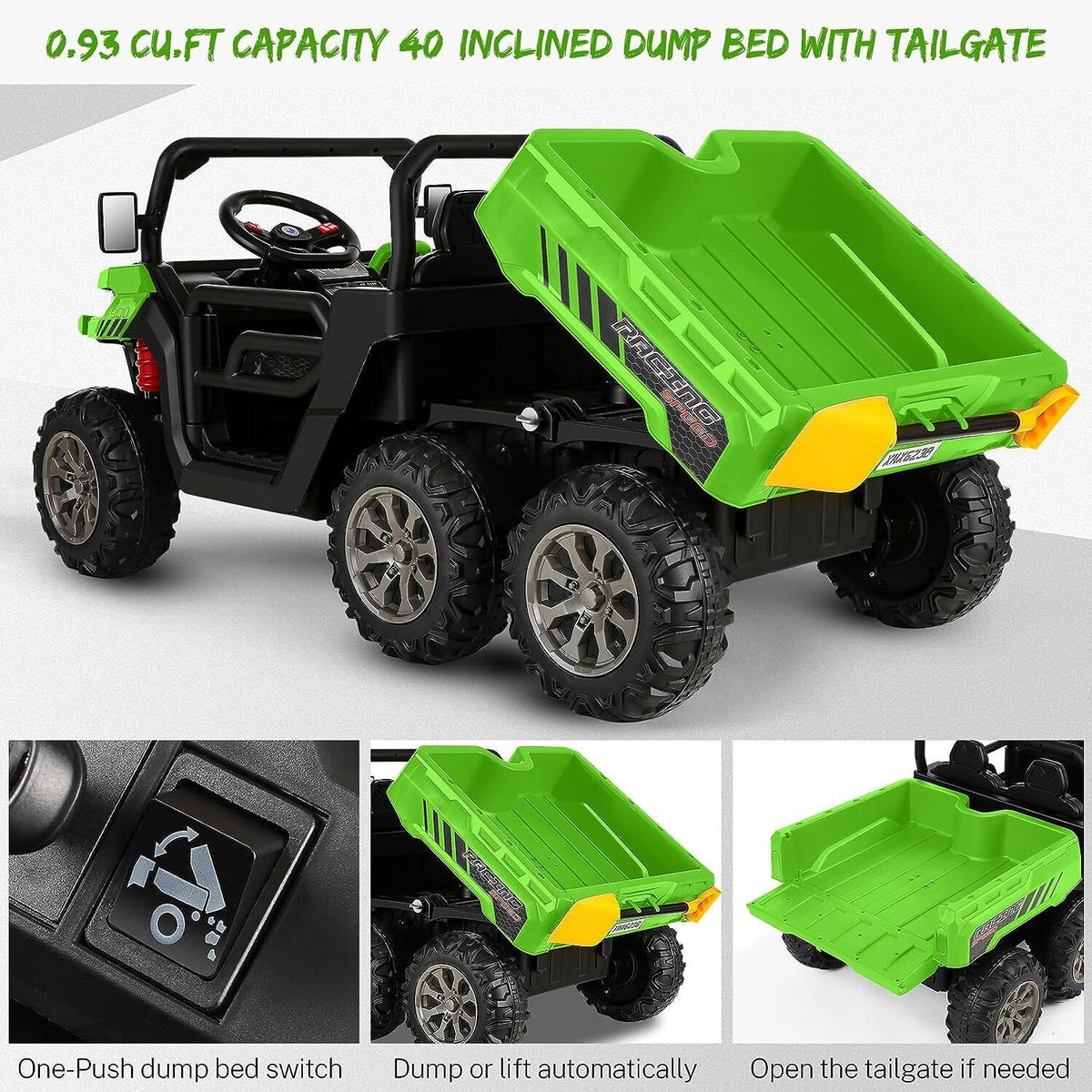 2 Seater 24V Dump Truck Ride On Car with Electric Dump Bed & Shovel - Remote Controlled