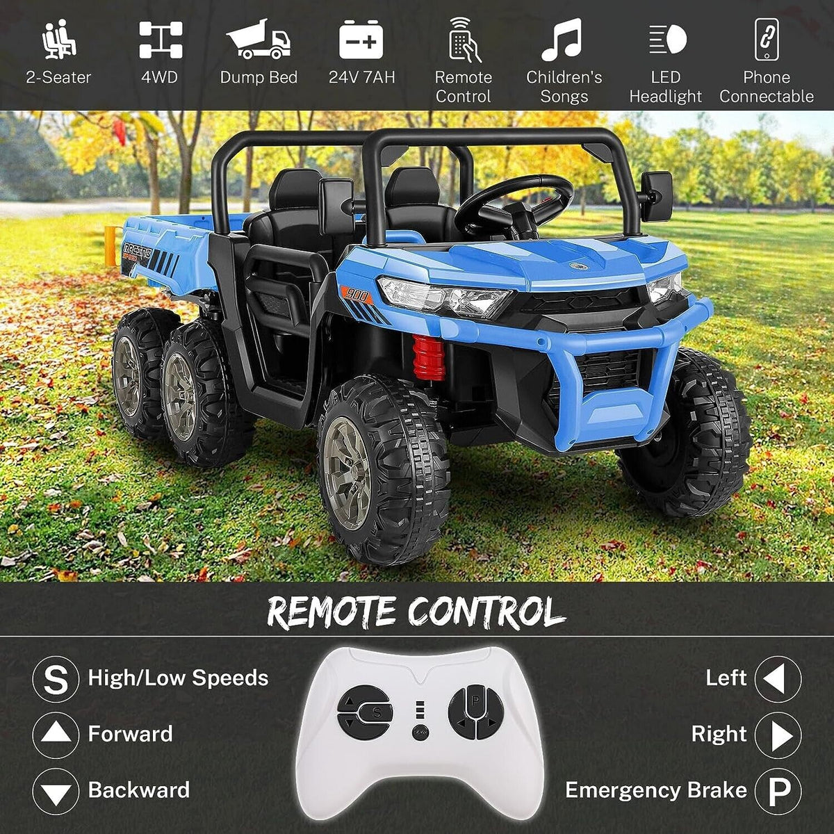 2-Seater 24V Electric UTV Car with 4WD and Dump Bed for Kids - Powerful Off-Road Adventure Vehicle