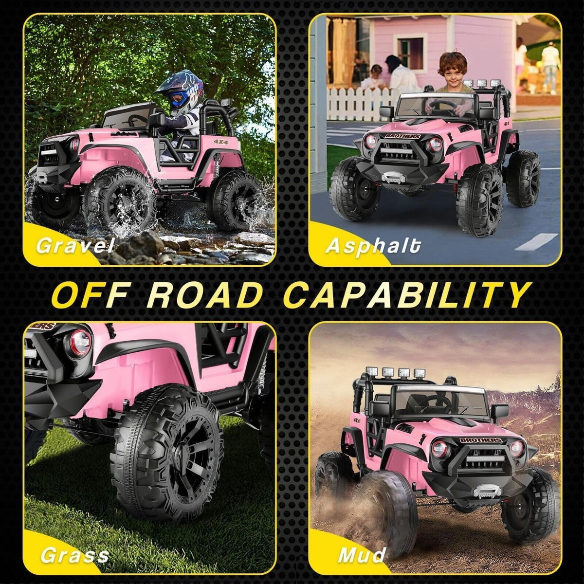 2-Seater 24V Kids Electric Jeep with Remote Control, 3 Speeds, and LED Lights