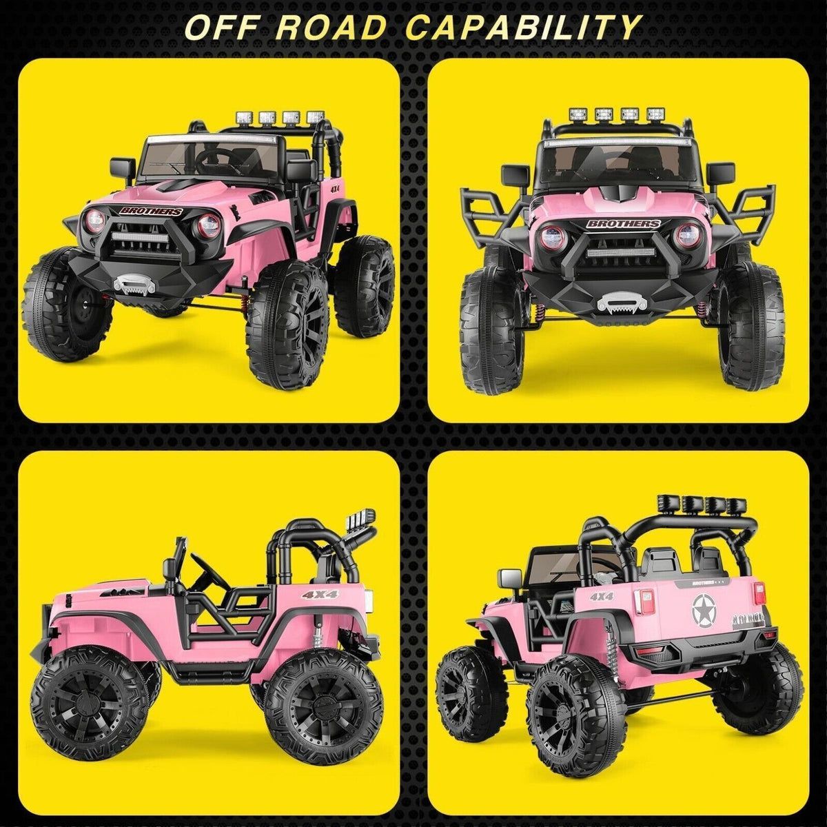 2-Seater 24V Kids Electric Jeep with Remote Control, 3 Speeds, and LED Lights