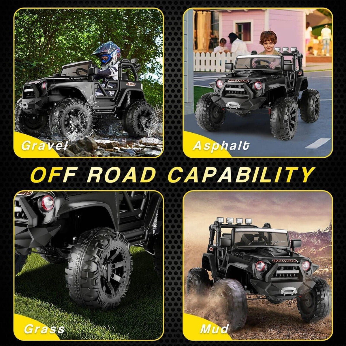 2-Seater 24V Kids Electric Jeep with Remote Control, 3 Speeds, and LED Lights