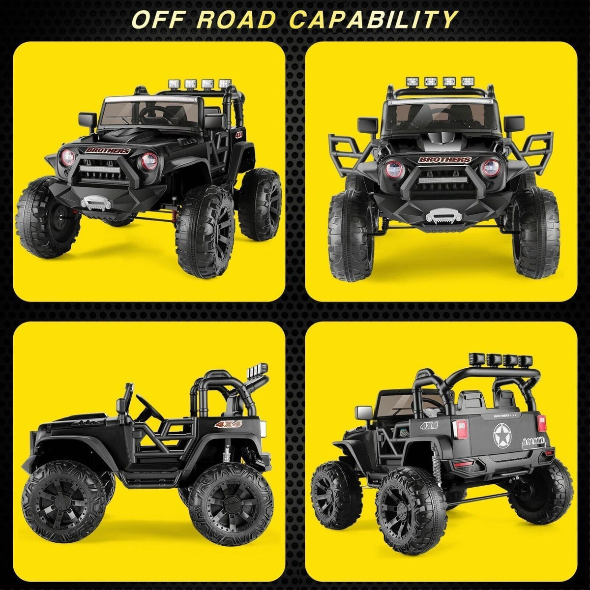 2-Seater 24V Kids Electric Jeep with Remote Control, 3 Speeds, and LED Lights