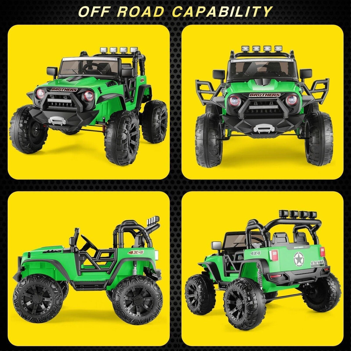 2-Seater 24V Kids Electric Jeep with Remote Control, 3 Speeds, and LED Lights