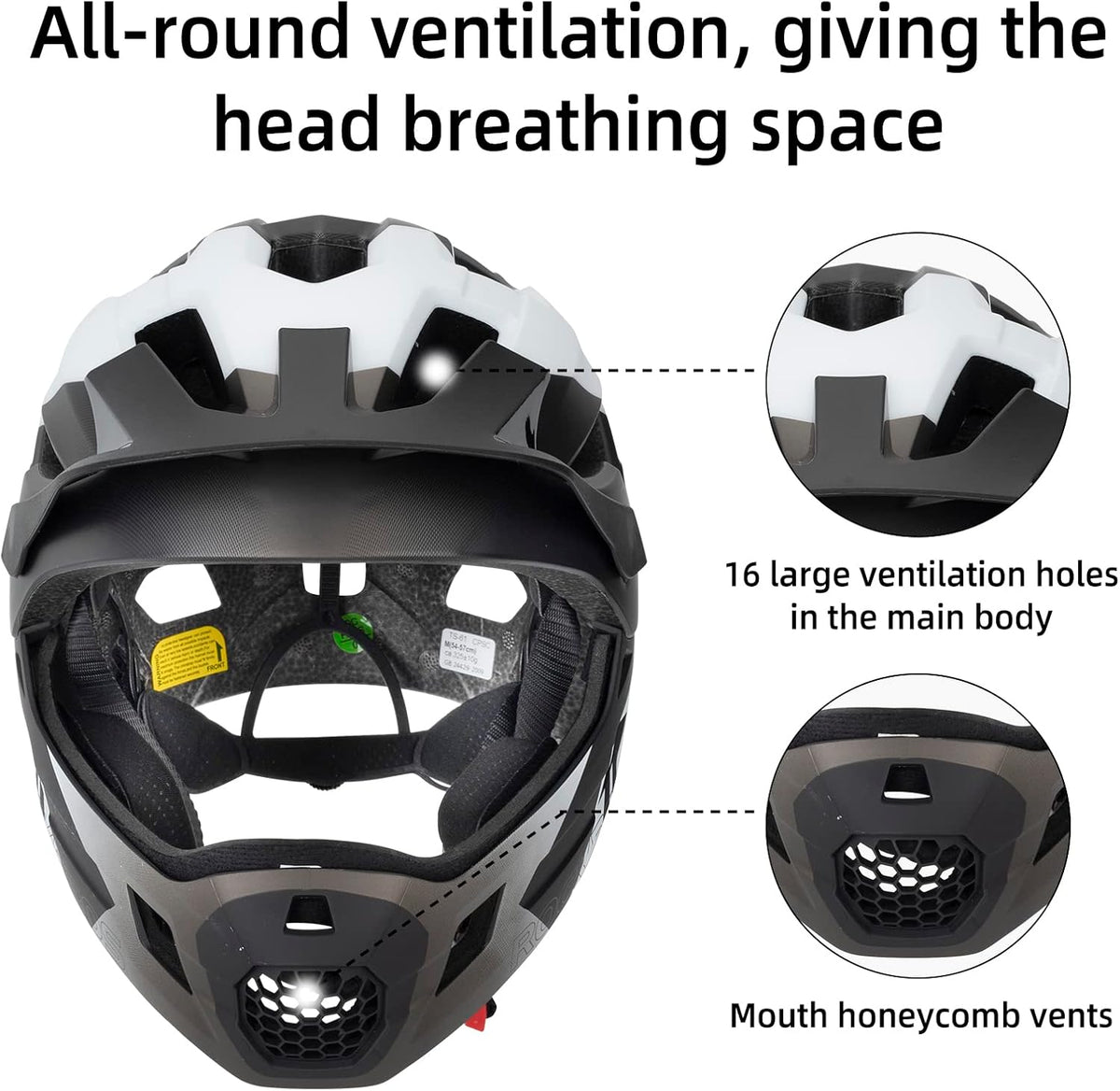 ROCKBROS Kids Full Face Bike Helmet Ages 5-14 Anti-Collision Detachable Chin
