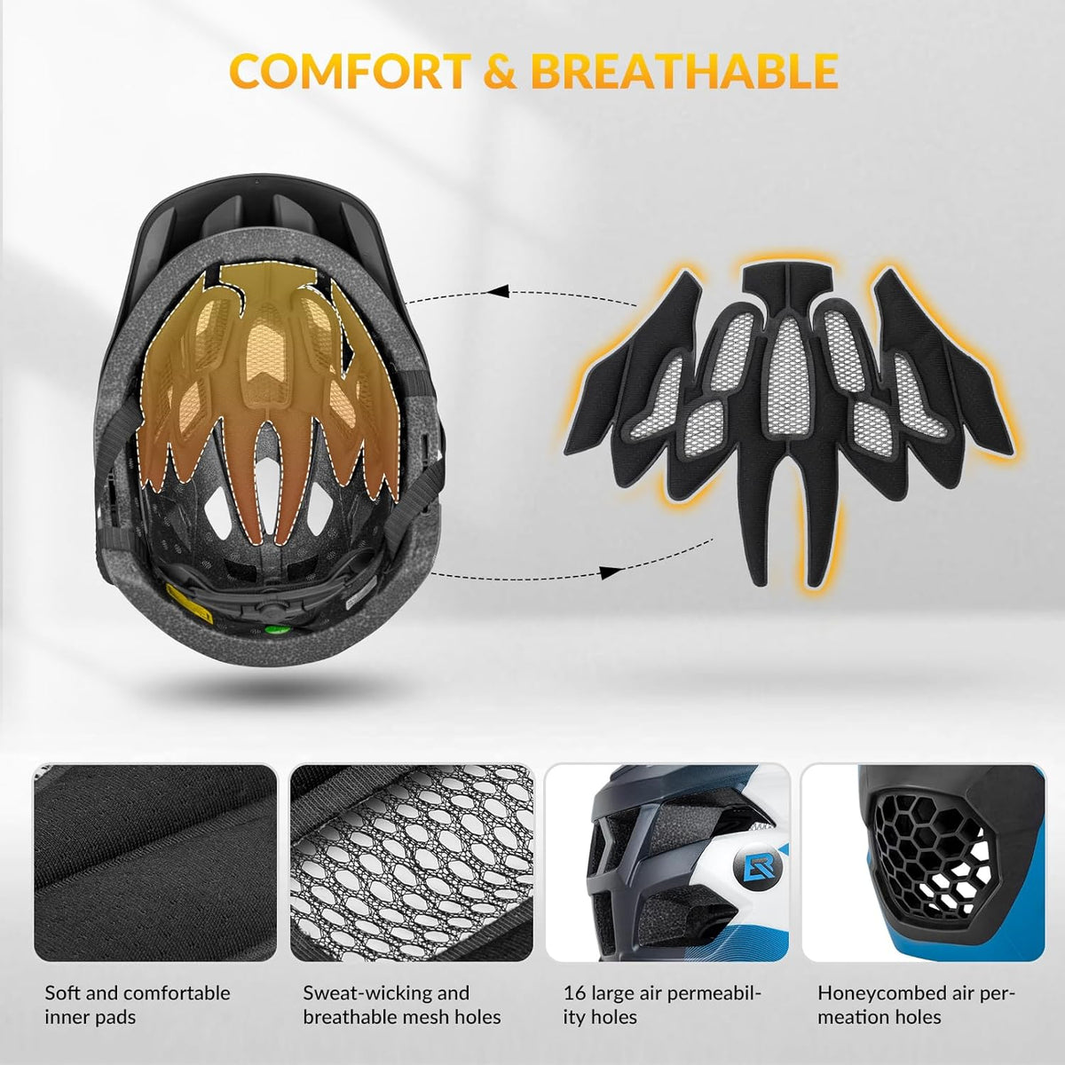 ROCKBROS Kids Full Face Bike Helmet Ages 5-14 Anti-Collision Detachable Chin