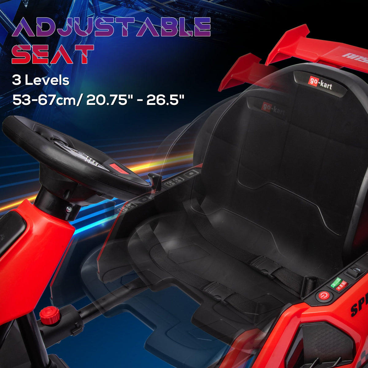 Adjustable Seat Electric Go Kart with Slow Start - 24V, 7.5 MPH