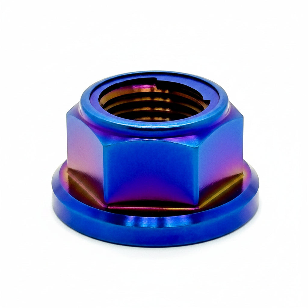 M12x1.25mm Titanium Grade 5 6AL-4V DIN 6923 Fuji locking flange nut. 23mm flange.
