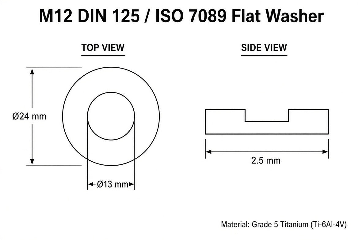 Titanium M12 Flat Washer | DIN 125 Aerospace Grade – Titanium Surron