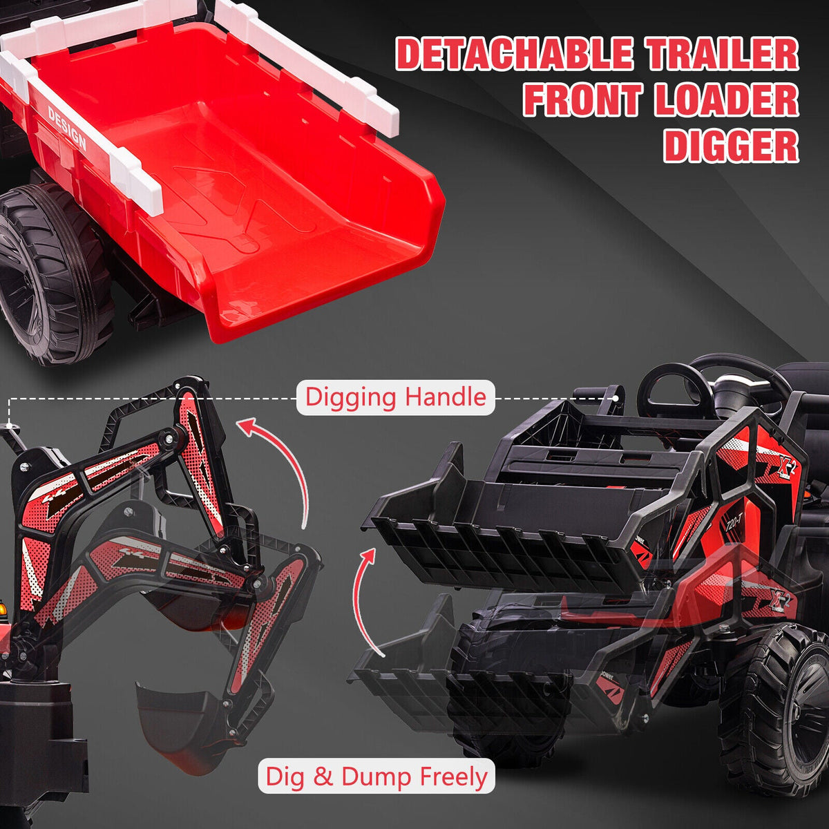 Electric 3-in-1 Kids Ride On Tractor with Remote Control - Excavator, Bulldozer, and 24V Power
