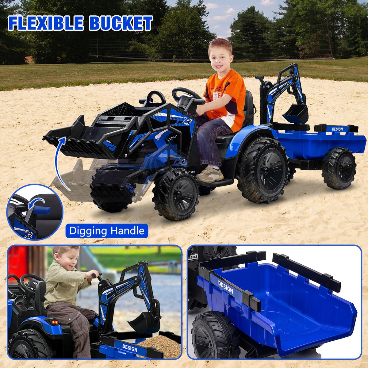 Electric 3-in-1 Kids Ride On Tractor with Remote Control - Excavator, Bulldozer, and 24V Power