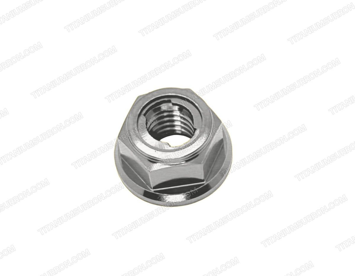 Silver (raw) titanium M6 DIN 6923 flange nut, Grade 5