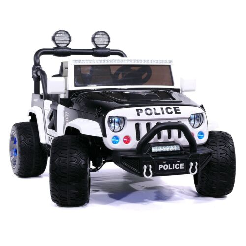 24V Dual Seater Children's Electric Police Vehicle, Off-Road Truck Jeep, 2 High-Powered Engines, Pneumatic Wheels, Remote Control Operation