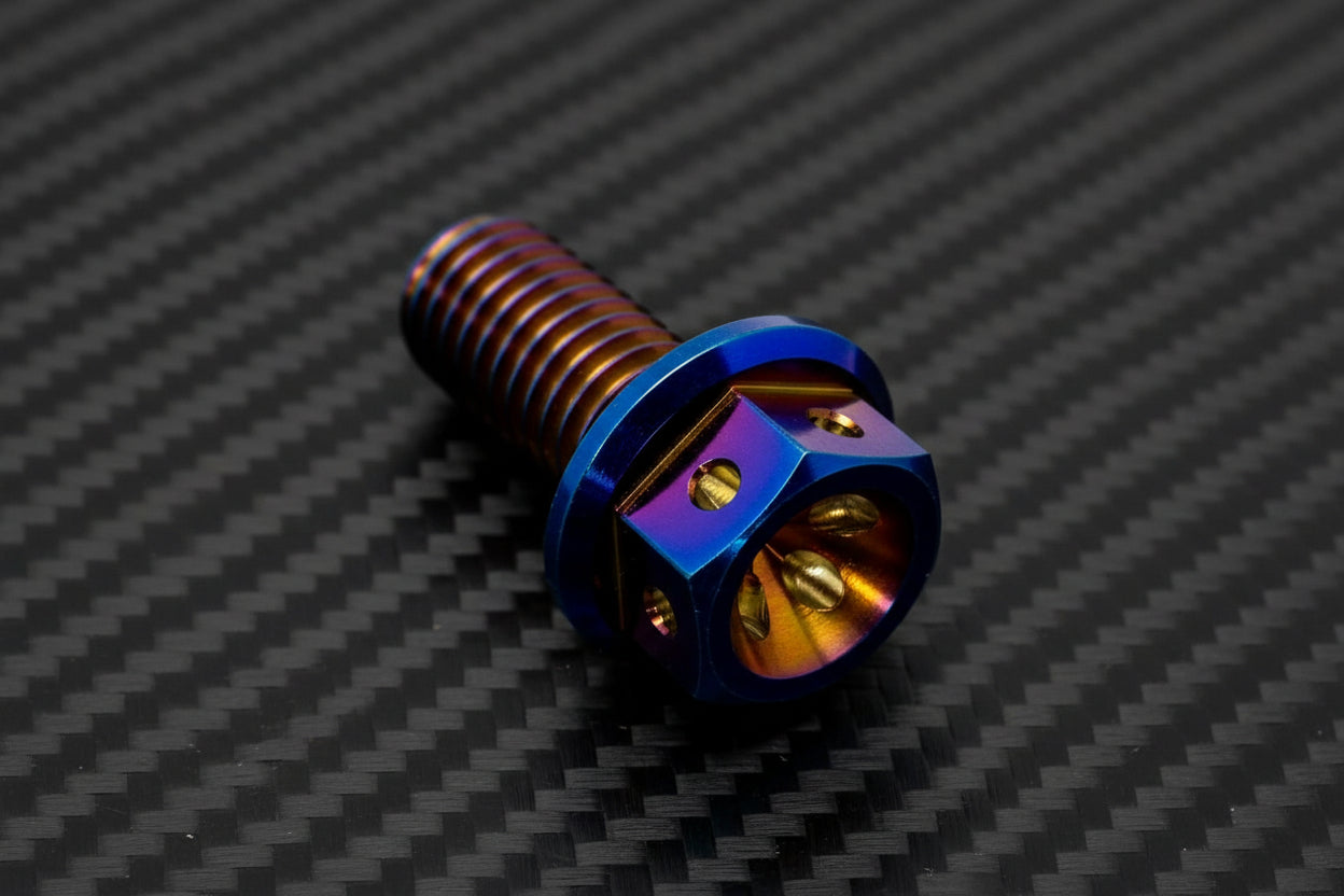 Titanium M8x1.25x20mm Hex Flange Bolt Drilled Head (Aerospace Grade)