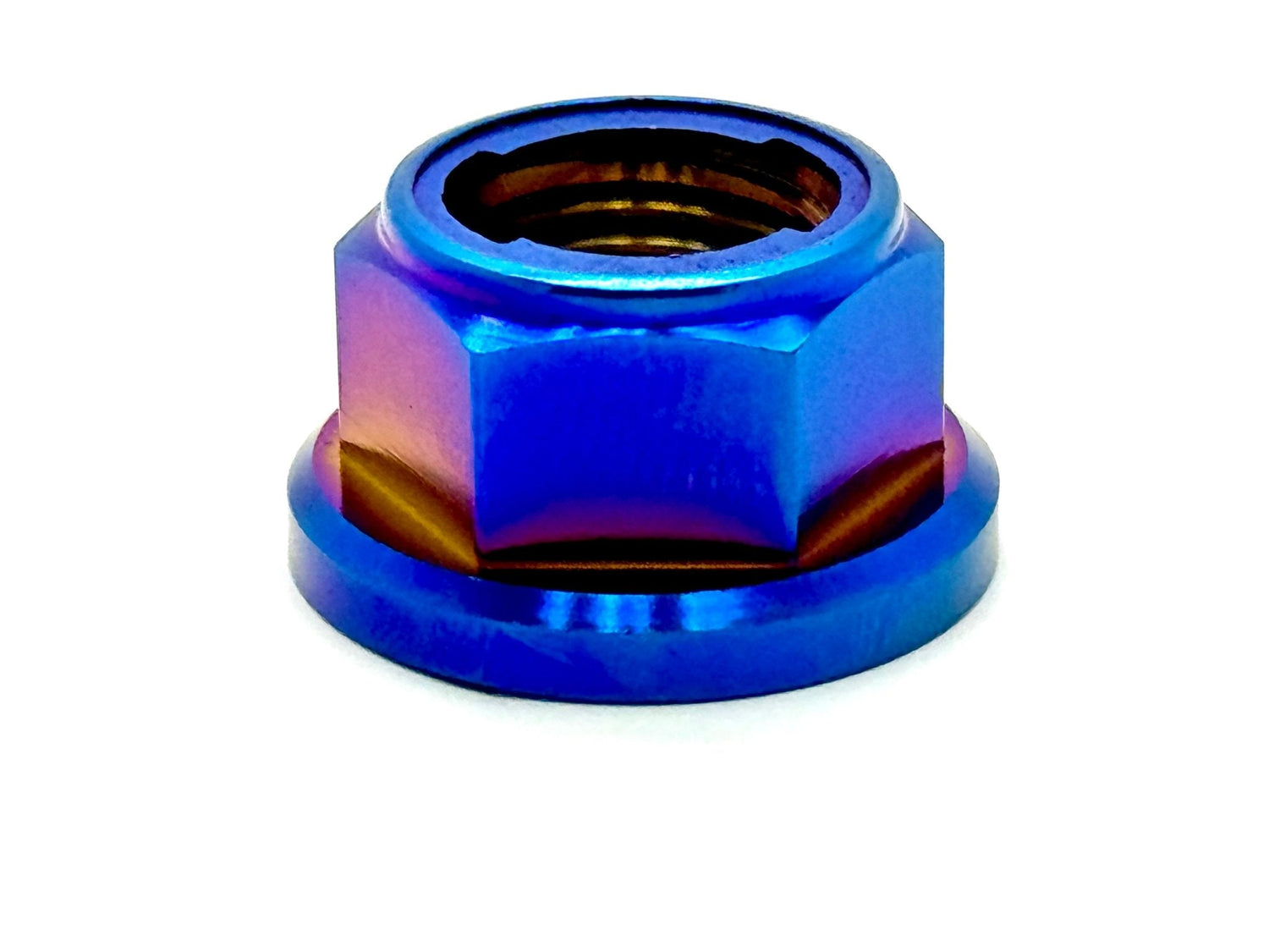 Anodized titanium lock nut (metal tab) M12x1.25 burnt blue. Fits the Surron, Talaria, 79 Bike, Rerode, E-Ride Pro bikes.